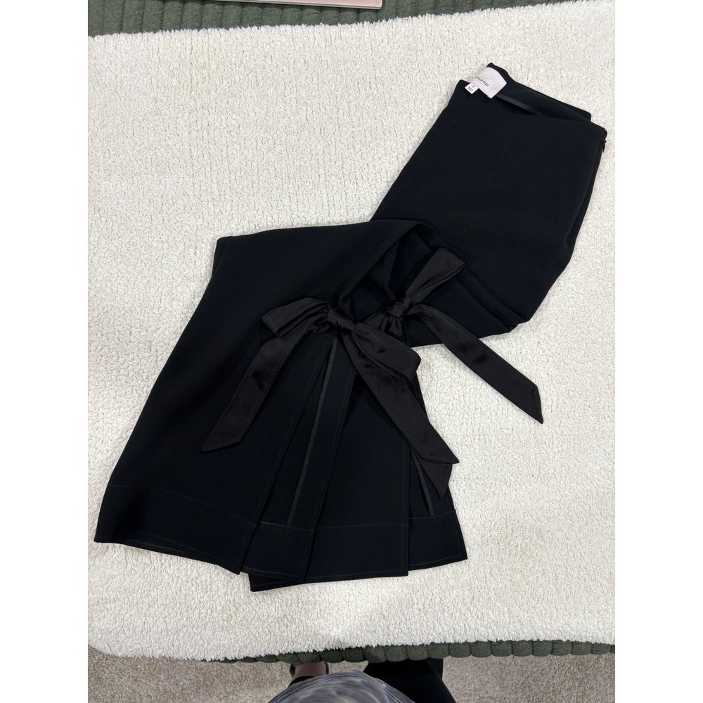 Cinq A Sept Lou Side Split Bow Pant Black Size 6 Kick Crop Dress Evening Satin